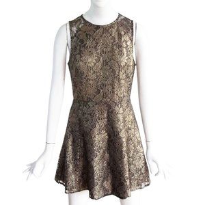 IF BY SEA Gold Lace Overlay Black Mini Fit n Flare Dress w Cutout Back Sz M NWT